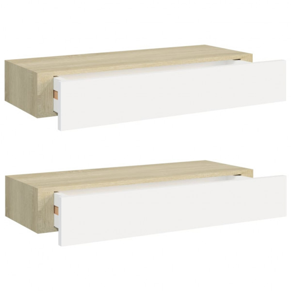 Prateleiras parede c/ gavetas 2pcs MDF carvalho/branco M 2