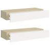 Prateleiras parede c/ gavetas 2pcs MDF carvalho/branco 2
