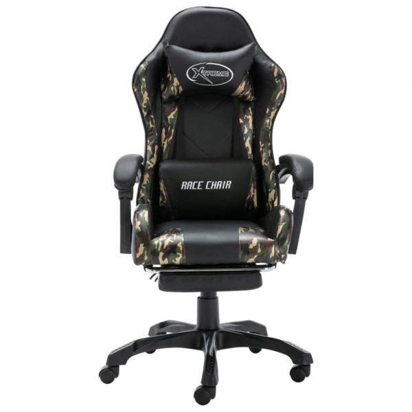Silla gaming con reposapiés cuero sintético negro y camuflaje M 2