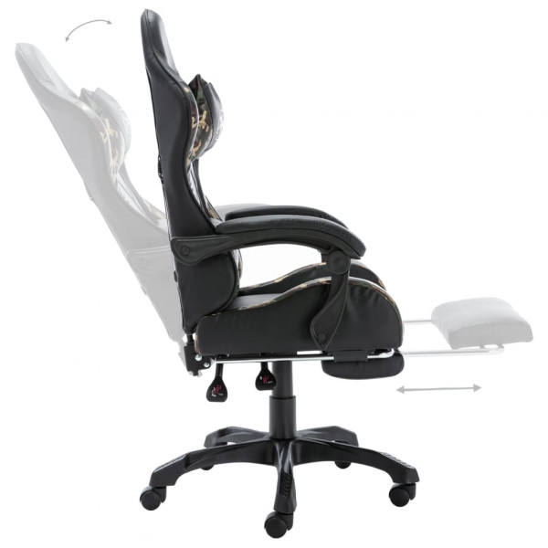 Silla gaming con reposapiés cuero sintético negro y camuflaje M 5