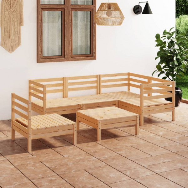 6 pcs conjunto lounge de jardim pinho maciço D