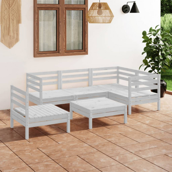 6 pcs conjunto lounge de jardim pinho maciço branco M 5