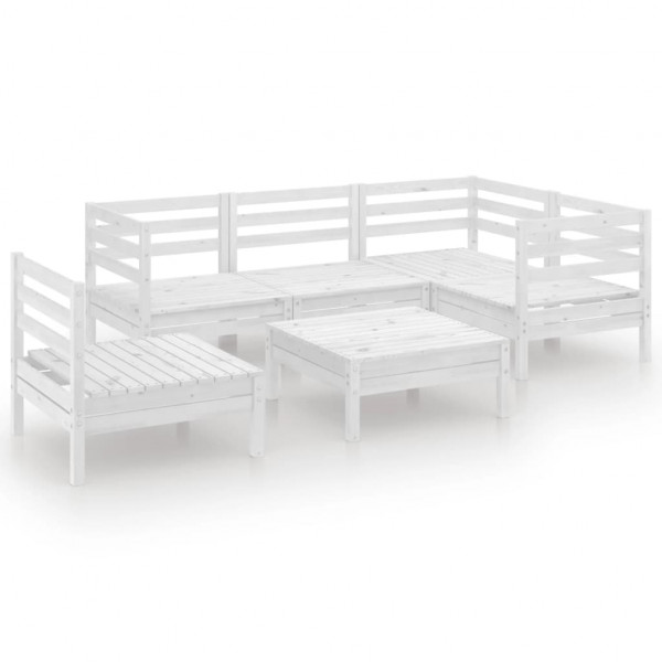 6 pcs conjunto lounge de jardim pinho maciço branco D