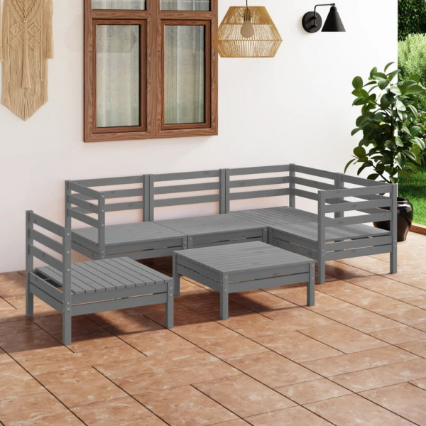 Juego de muebles de jardín 6 piezas madera de pino maciza gris D