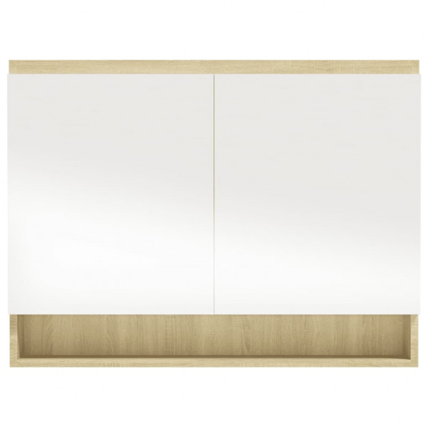 Armario de baño con espejo MDF blanco y roble 80x15x60 cm M 5