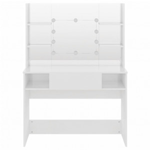 Tocador de maquillaje luces LED MDF blanco brillo 100x40x135 cm H