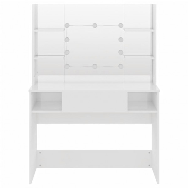Tocador de maquillaje luces LED MDF blanco brillo 100x40x135 cm M 2