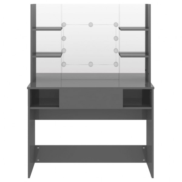 Tocador de maquillaje luces LED MDF gris brillo 100x40x135 cm M 3