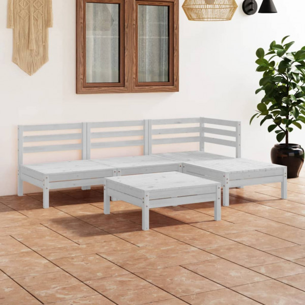 5 pcs conjunto lounge de jardim pinho maciço branco D