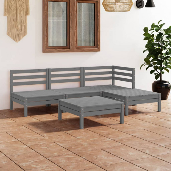 5 pcs conjunto lounge de jardim pinho maciço cinzento D