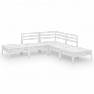 5 pcs conjunto lounge de jardim pinho maciço branco H