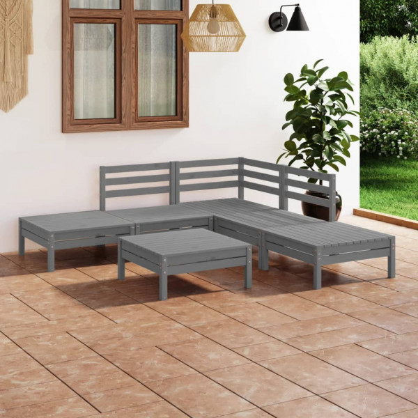 6 pcs conjunto lounge de jardim pinho maciço cinzento D