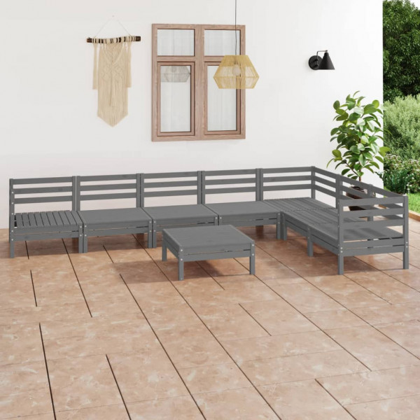 Juego de muebles de jardín 8 piezas madera maciza de pino gris D