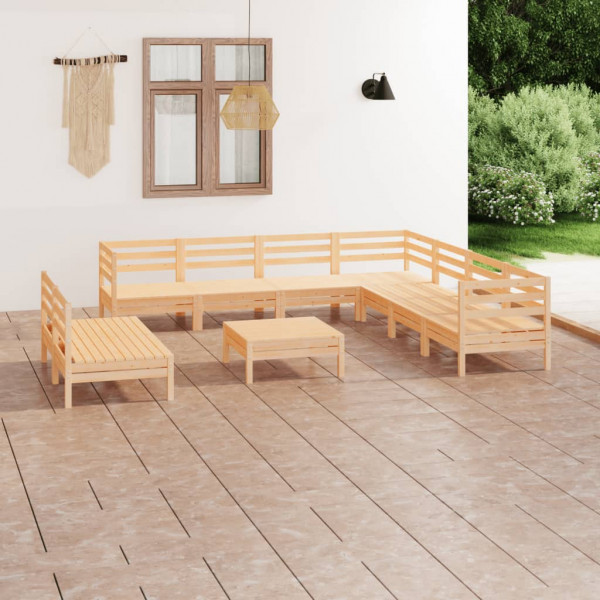Juego de muebles de jardín 10 piezas madera maciza de pino D