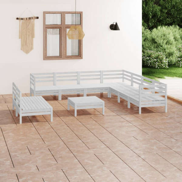 Juego de muebles de jardín 10 piezas madera maciza pino blanco D
