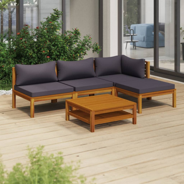 5 pcs conjunto lounge de jardim c/ almofadões acácia maciça D