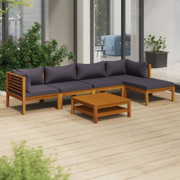 6 pcs conjunto lounge de jardim c/ almofadões acácia maciça D