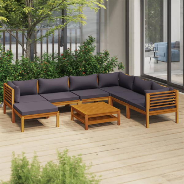 8 pcs conjunto lounge de jardim com almofadões acácia maciça D