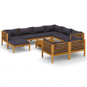 Muebles de jardín 10 pzas cojines madera maciza de acacia H