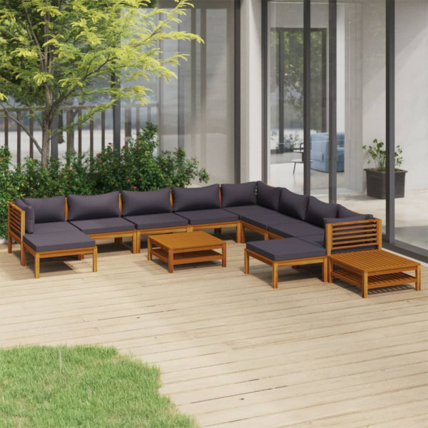 12 pcs conjunto lounge de jardim com almofadões acácia maciça D