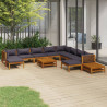 12 pcs conjunto lounge de jardim com almofadões acácia maciça 1