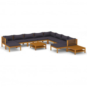 12 pcs conjunto lounge de jardim com almofadões acácia maciça H