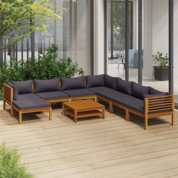 9 pcs conjunto lounge de jardim c/ almofadões acácia maciça D