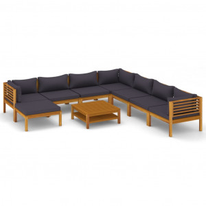 9 pcs conjunto lounge de jardim c/ almofadões acácia maciça H