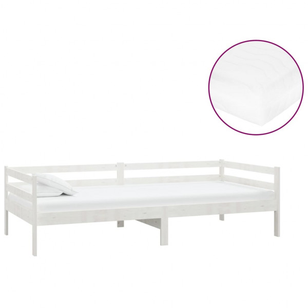 Sofá-cama com colchão 90x200 cm pinho maciço branco M 2