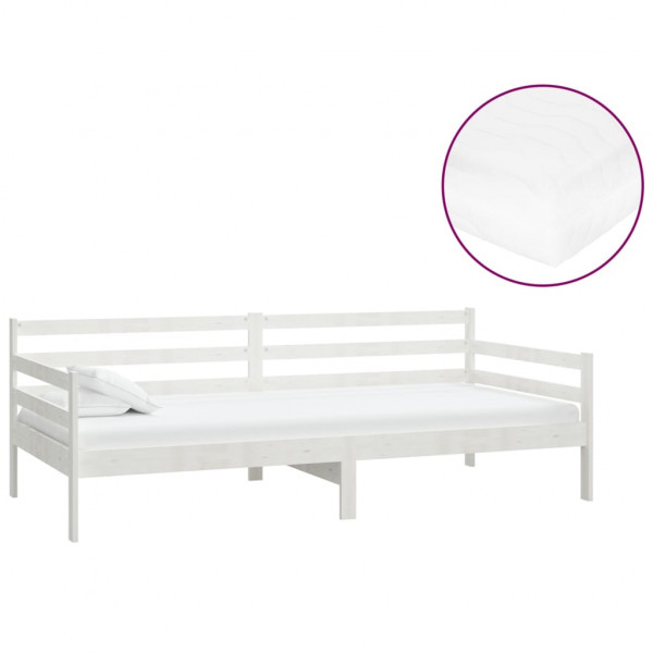 Sofá-cama com colchão 90x200 cm pinho maciço branco M 2