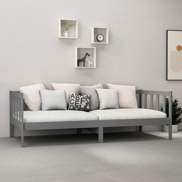 Sofá cama con colchón madera de pino maciza gris 90x200 cm M 3