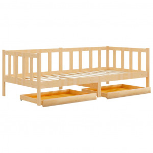 Sofá cama con cajones madera de pino maciza 90x200 cm H