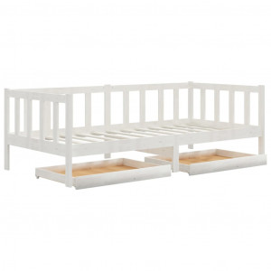 Sofá cama con cajones madera de pino maciza blanco 90x200 cm H