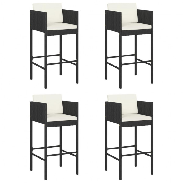 Bancos de bar com almofadões 4 pcs vime PE preto M 2