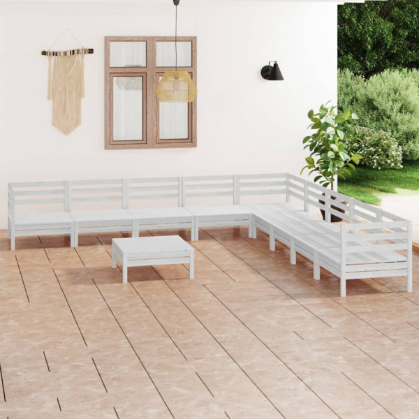 10 pcs conjunto lounge de jardim pinho maciço branco D