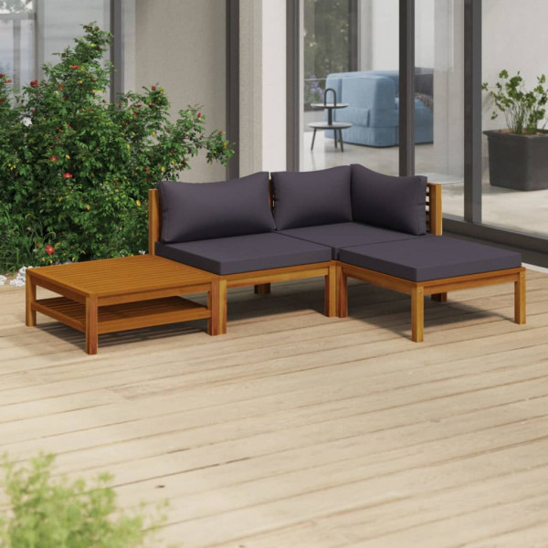 4 pcs conjunto lounge de jardim c/ almofadões acácia maciça D