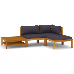 4 pcs conjunto lounge de jardim c/ almofadões acácia maciça H