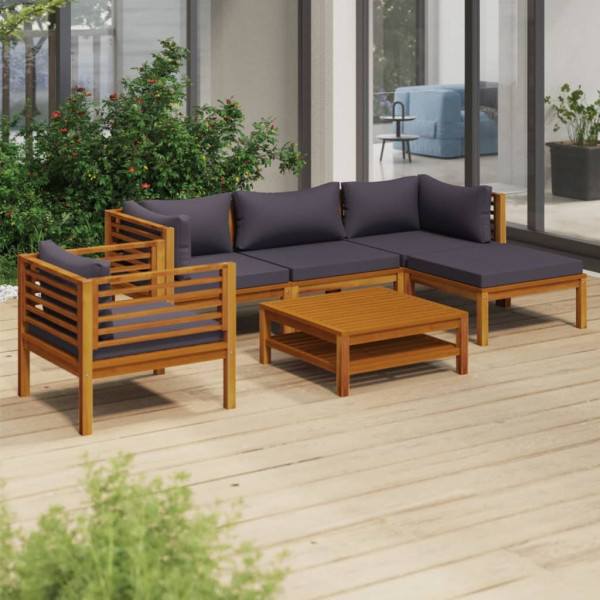 6 pcs conjunto lounge de jardim c/ almofadões acácia maciça D