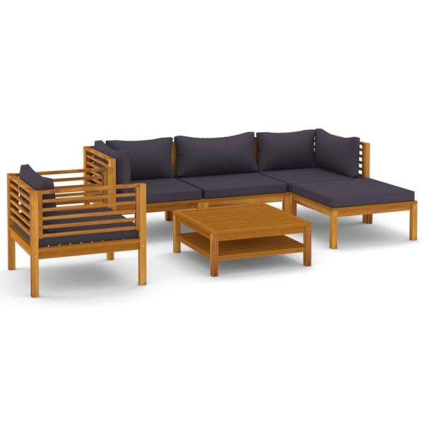 6 pcs conjunto lounge de jardim c/ almofadões acácia maciça M 2