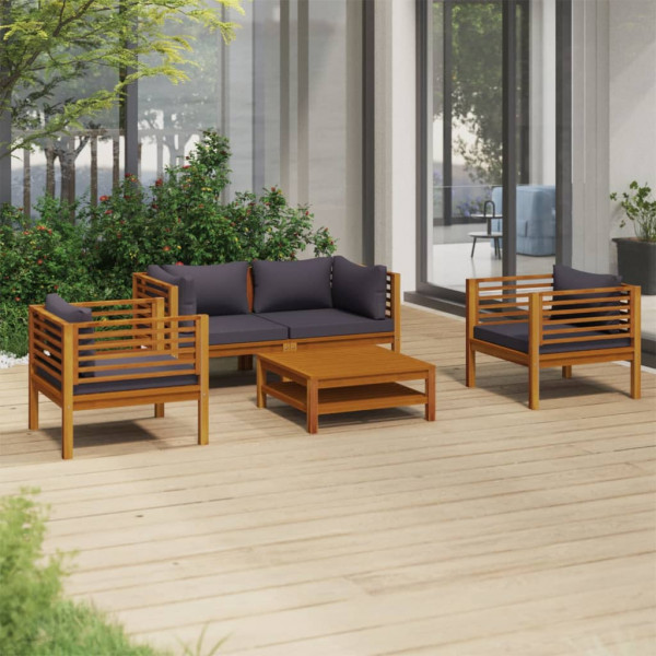 Muebles de jardín 5 pzas cojines madera maciza de acacia D