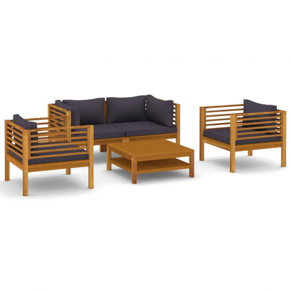 5 pcs conjunto lounge de jardim c/ almofadões acácia maciça M 2