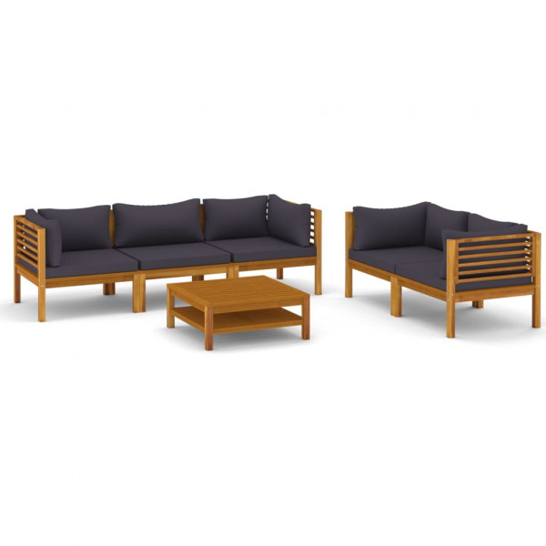 6 pcs conjunto lounge de jardim c/ almofadões acácia maciça M 2