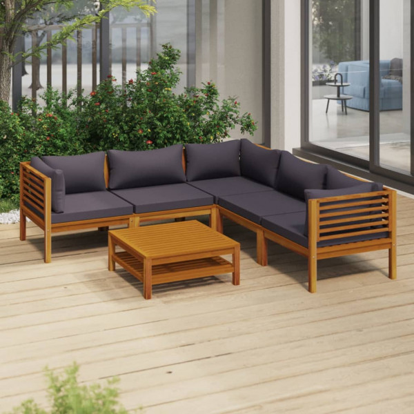 Muebles de jardín 6 pzas cojines madera maciza de acacia D