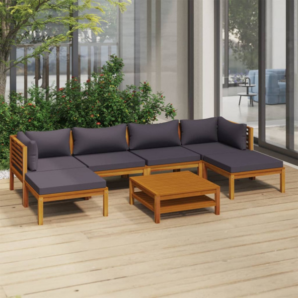 7 pcs conjunto lounge de jardim com almofadões acácia maciça D