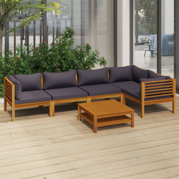 6 pcs conjunto lounge de jardim c/ almofadões acácia maciça D