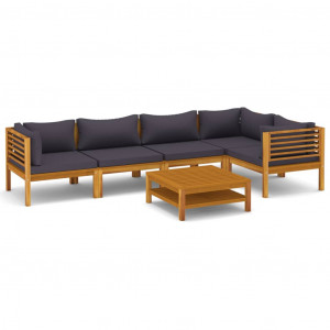 6 pcs conjunto lounge de jardim c/ almofadões acácia maciça H