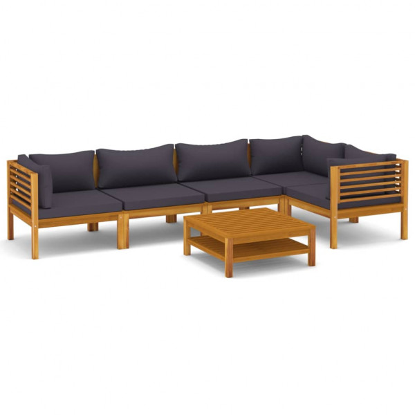 6 pcs conjunto lounge de jardim c/ almofadões acácia maciça M 2