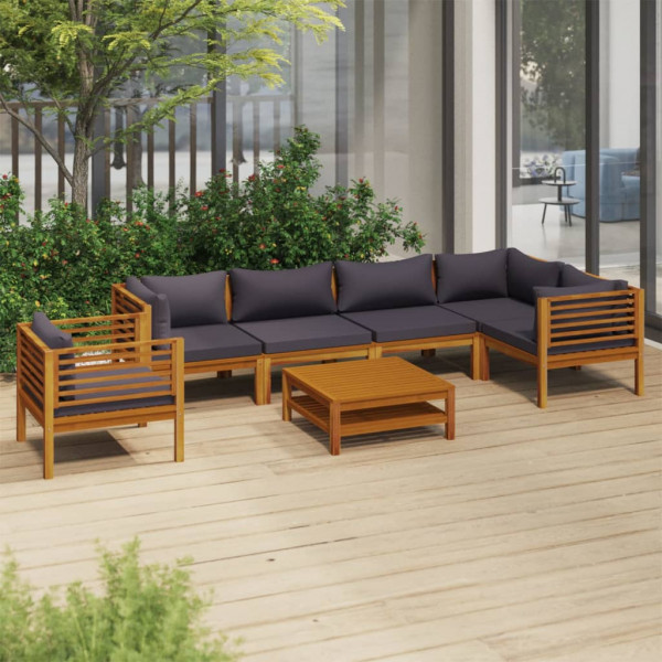 Muebles de jardín 7 pzas cojines madera maciza de acacia D
