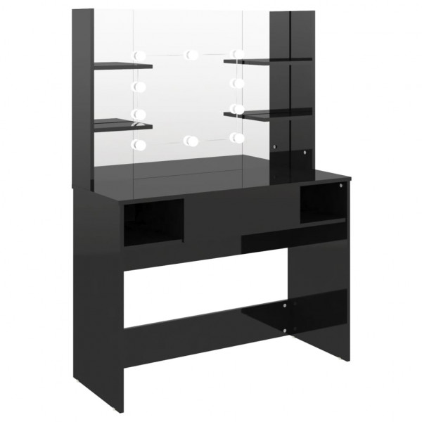 Mesa de maquilhagem c/ LEDs 100x40x135 cm MDF preto brilhante M 2