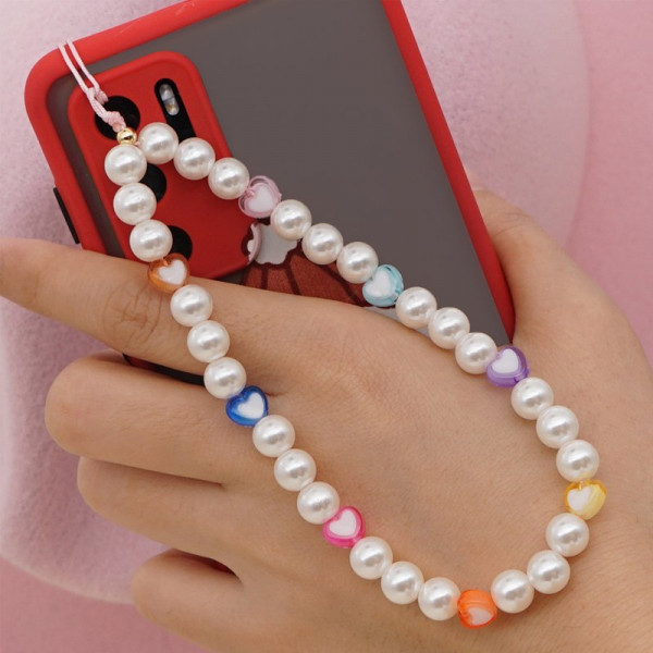 Colgante COOL Universal Smartphone Pulsera Strap Perlas Corazones M 2